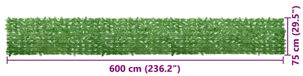 vidaXL Διαχωριστικό Βεράντας με Φύλλα Πράσινο 600 x 75 εκ.