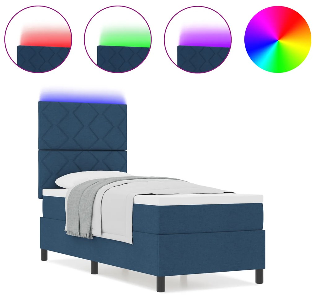 vidaXL Κρεβάτι με ελατήρια και στρώμα & LED Μπλε 80x200 cm
