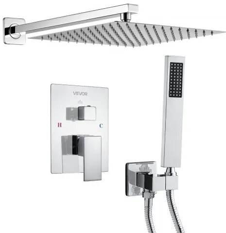 VEVOR Shower Faucet Set 12&quot; Square Rain Shower Head and Hand Set Silver Chrome