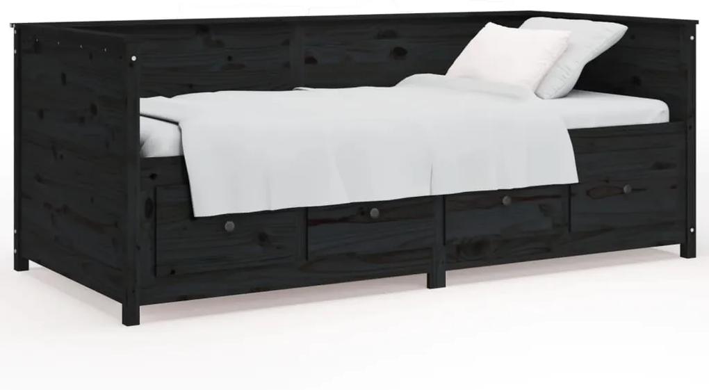 vidaXL Καναπές Κρεβάτι Μαύρος 90 x 190 εκ. από Μασίφ Ξύλο Πεύκου
