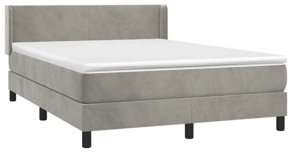 Κρεβάτι Boxspring με Στρώμα Ανοιχτό Γκρι 140x200 εκ. Βελούδινο - Γκρι