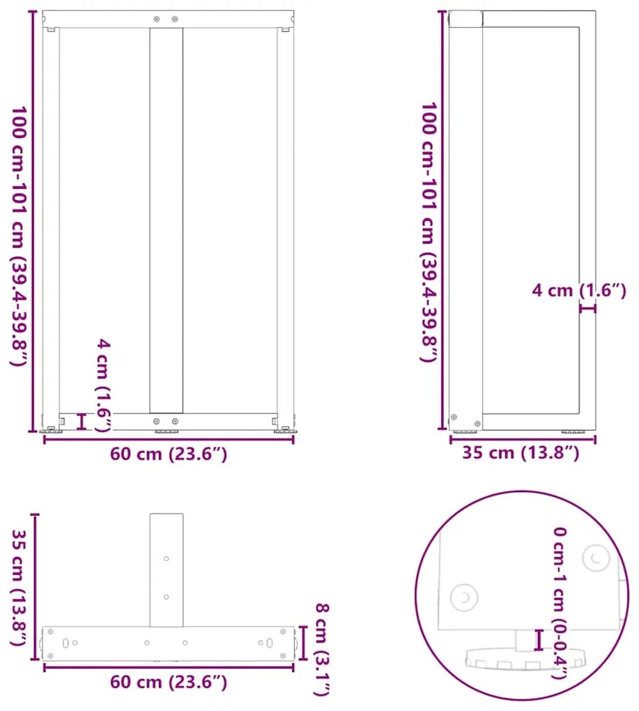 Πόδια τραπεζιού μπαρ σχήμα T 2 τεμ. Ανθρακί 60x35x(100-101) εκ. - Ανθρακί