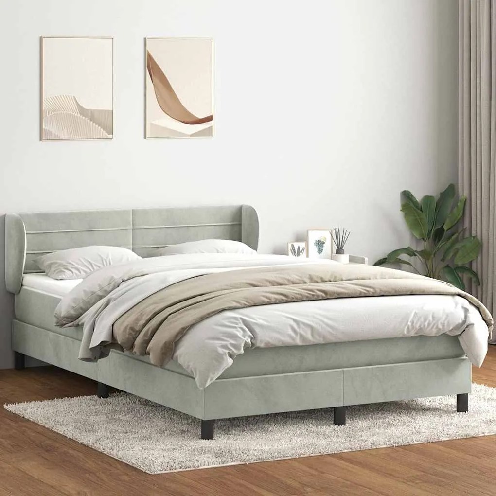 vidaXL Κρεβάτι Boxspring με Στρώμα Ανοιχτό Γκρι 160x220 εκ. Βελούδινο