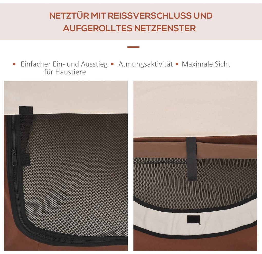 PawHut Σκυλοκουτί αναδιπλούμενο, τσάντα μεταφοράς κατοικίδιων με μαξιλάρι, τσάντα ταξιδίου, αδιάβροχο ύφασμα Oxford, καφέ, 61 x 46 x 51 cm