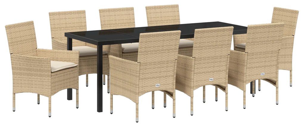 vidaXL Σετ Κήπου 9 Τεμαχίων με Μαξιλάρια Beige Πολυ-Ράττον