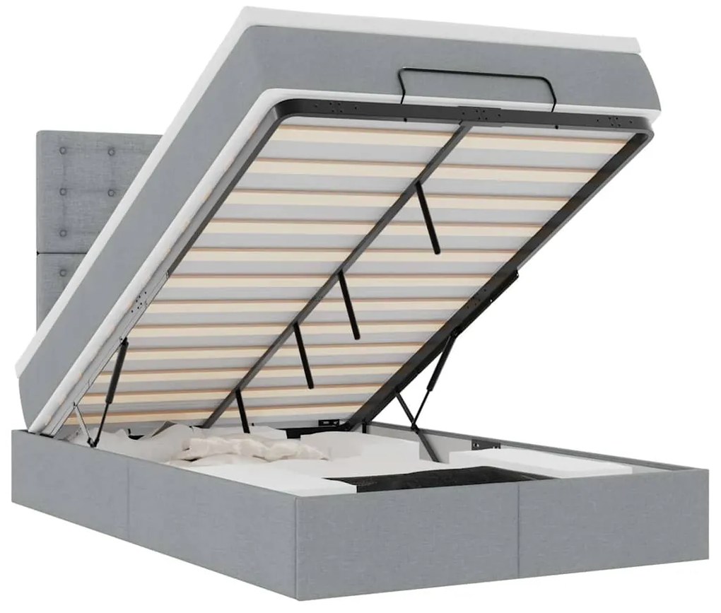 vidaXL Οθωμανικό κρεβάτι με στρώμα & LEDs Ανοιχτό γκρι Ύφασμα