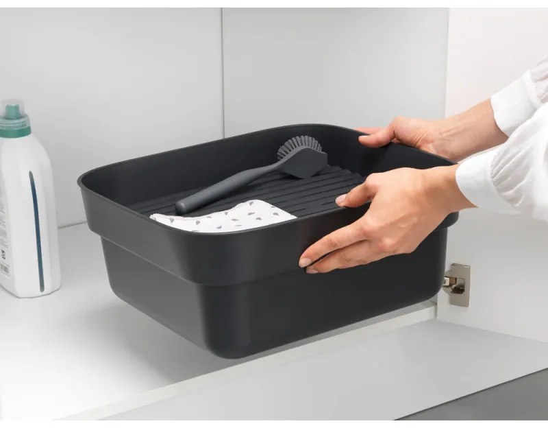 Λεκάνη πλύσης και αποστράγγισης Brabantia 1003315, 16,1 x 37,4 x 34,4 cm, Ασφαλής για πιάτα με αντικολλητική επίστρωση, Σκούρο γκρι