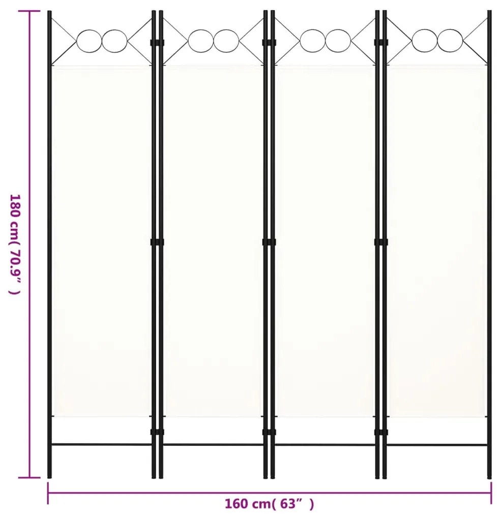 vidaXL Διαχωριστικό Δωματίου με 4 Πάνελ Λευκό 160 x 180 εκ.