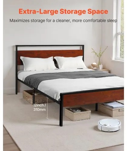 VEVOR Full Size Metal Platform Bed Frame with Headboard &amp; Under-Bed Storage 14in