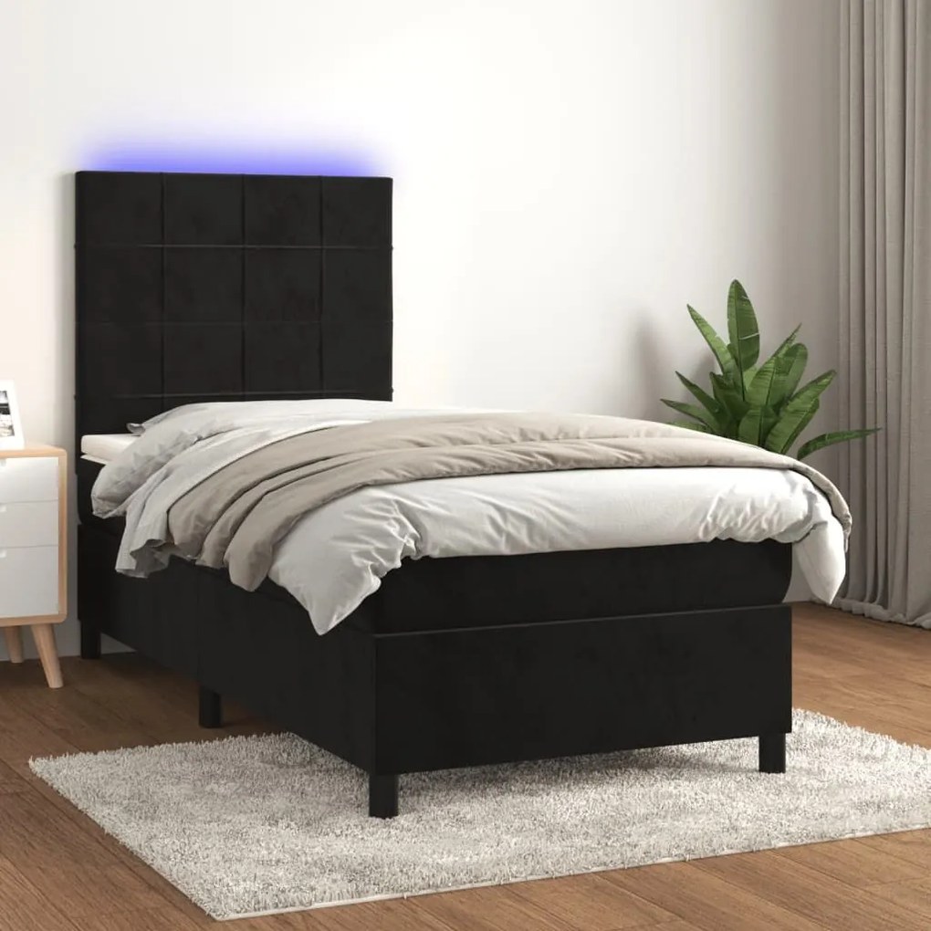 ΚΡΕΒΑΤΙ BOXSPRING ΜΕ ΣΤΡΩΜΑ &amp; LED ΜΑΥΡΟ 80X200 ΕΚ. ΒΕΛΟΥΔΙΝΟ 3136091