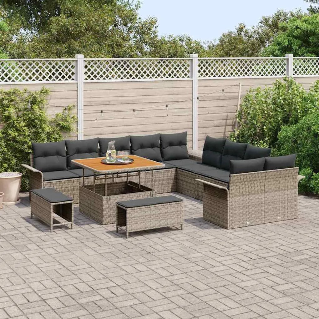 vidaXL Σετ Καναπέ Κήπου 13 pcs Γκρι συνθετικό ρατάν