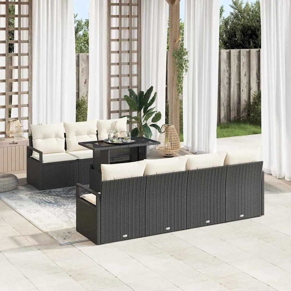 vidaXL Σετ Καναπέ Κήπου 8 pcs Μαύρο και κρεμ 100 x 55 x 73 εκ