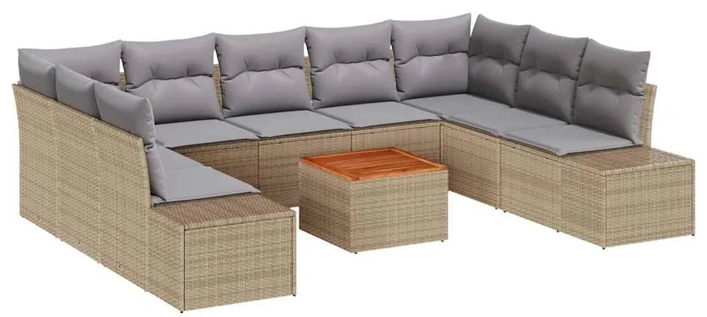 vidaXL Σετ Καναπέ Κήπου με μαξιλάρι 10 pcs Μπεζ Πολυ ράταν