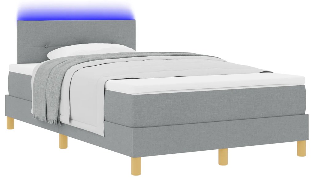 vidaXL Κρεβάτι με Σανίδες και Στρώμα & LED Ανοιχτό Γκρι 120x200 εκ Ύφασμα