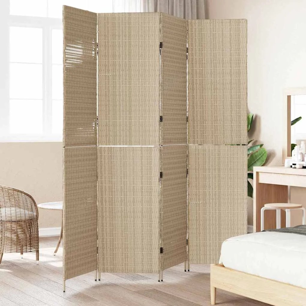 vidaXL Διαχωριστικό Δωματίου Μπεζ 196 x 200 cm συνθετικό ρατάν