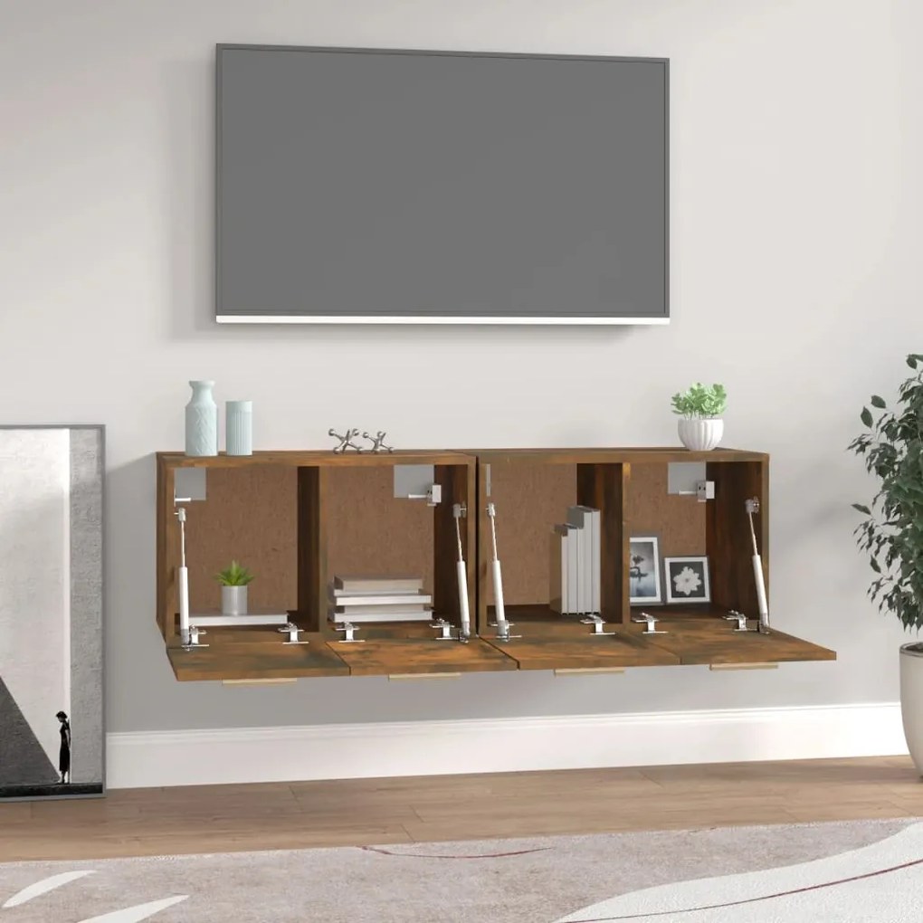 vidaXL Ντουλάπια Τοίχου 2 τεμ. Καπνιστή δρυς 60x36,5x35εκ. Επεξ. Ξύλο