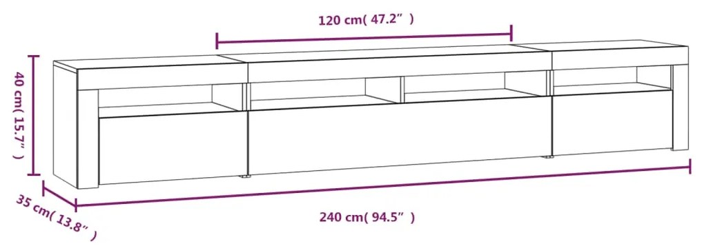 Έπιπλο Τηλεόρασης με LED Λευκό 240x35x40 εκ. - Λευκό