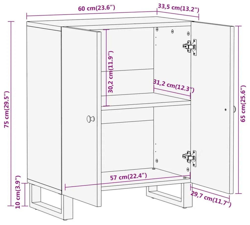 Βοηθητικό Έπιπλο Καφέ/Μαύρο 60x33,5x75 εκ. Μασίφ Ξύλο Μάνγκο - Καφέ