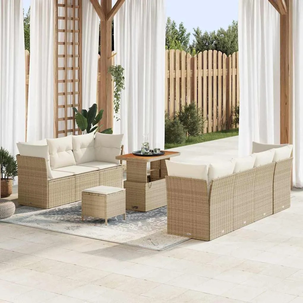 vidaXL Σετ Καναπέ Κήπου 10 pcs μπεζ και κρεμ 90 x 55 x 71 cm