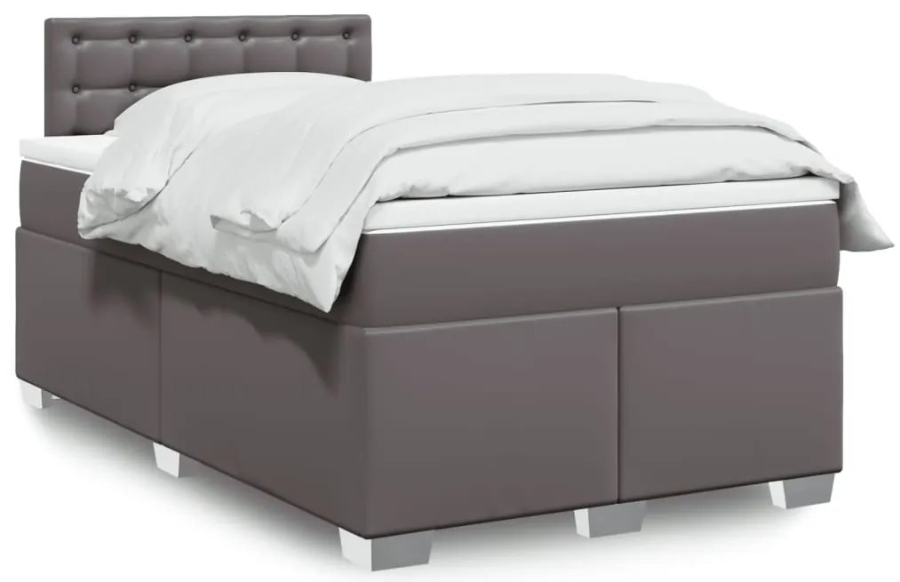 vidaXL Κρεβάτι Boxspring με Στρώμα Γκρι 120x200εκ. από Συνθετικό Δέρμα