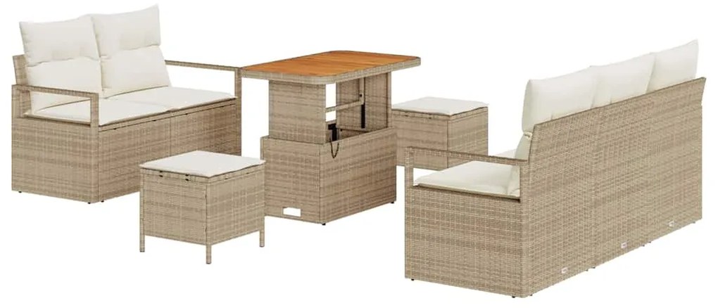 vidaXL Σετ Καναπέ Κήπου με μαξιλάρι 8 pcs Μπεζ Πολυ ράταν