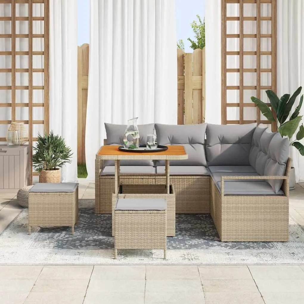 vidaXL Σετ Καναπέ Κήπου με μαξιλάρι 8 pcs Μπεζ Πολυ ράταν