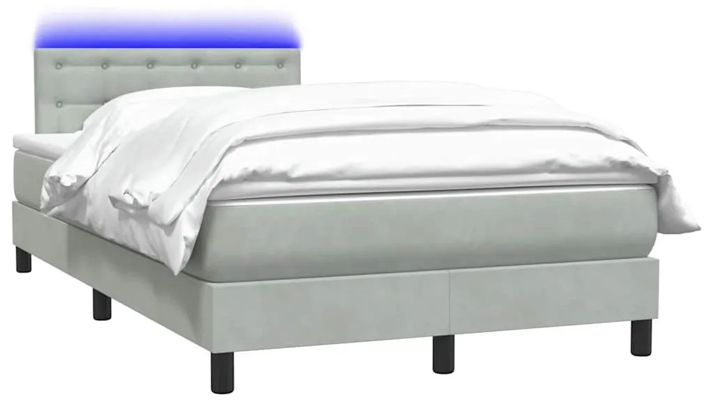 vidaXL Κρεβάτι Boxspring με Στρώμα Ανοιχτό Γκρι 120x210 εκ. Βελούδινο