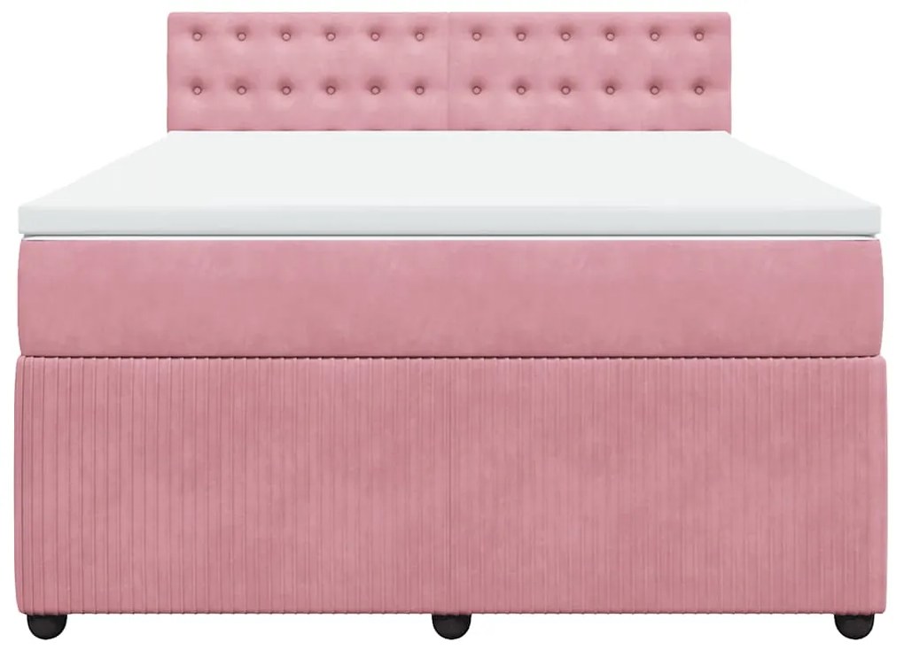 vidaXL Κρεβάτι Boxspring με Στρώμα Ροζ 160x200 εκ. Βελούδινο