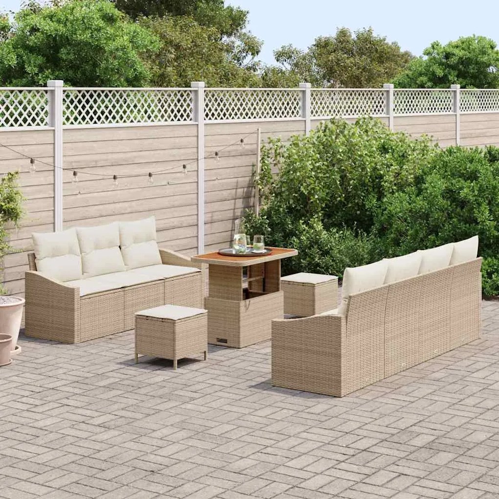 vidaXL Σετ Καναπέ Κήπου με μαξιλάρι 10 pcs Μπεζ, Κρέμα 90 x 55 x 71 cm