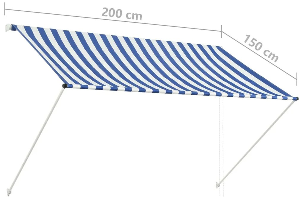 Τέντα Συρόμενη Μπλε / Λευκό 200 x 150 εκ. - Μπλε