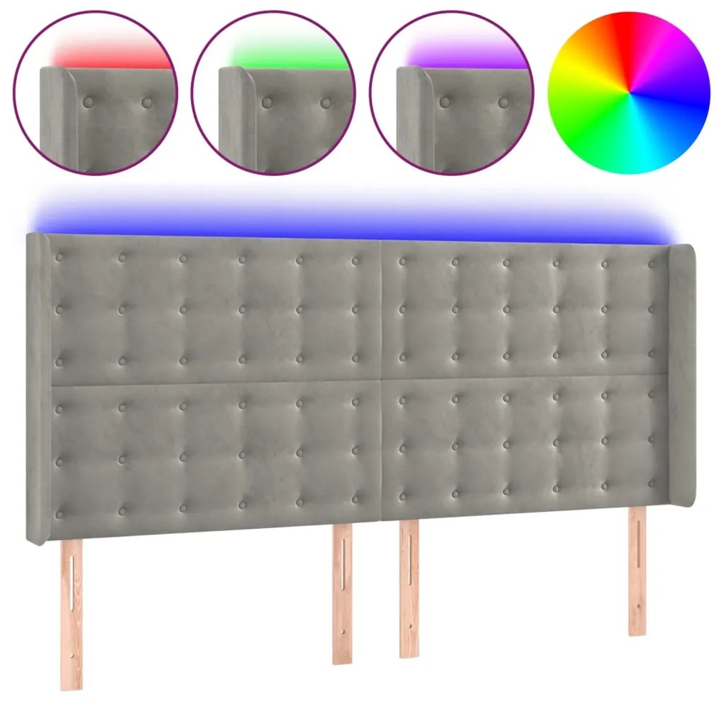 vidaXL Κεφαλάρι Κρεβατιού LED Ανοιχτό Γκρι 183x16x118/128εκ. Βελούδινο