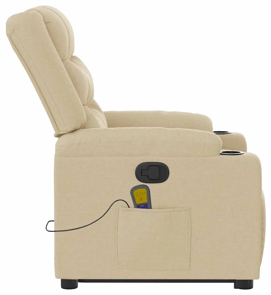 vidaXL Πολυθρόνα Μασάζ Ανακλινόμενη με Ανύψωση Κρεμ Υφασμάτινη