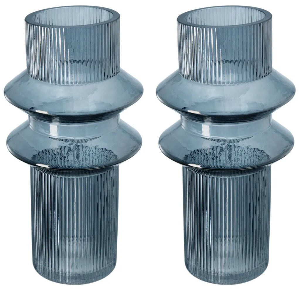 Artekko Artekko Fluted Μπλε Ημιδιάφανο Διακοσμητικό Βάζο με Ραβδώσεις (19x19x31)cm 2pcs 70469-LUSM-DS-SA