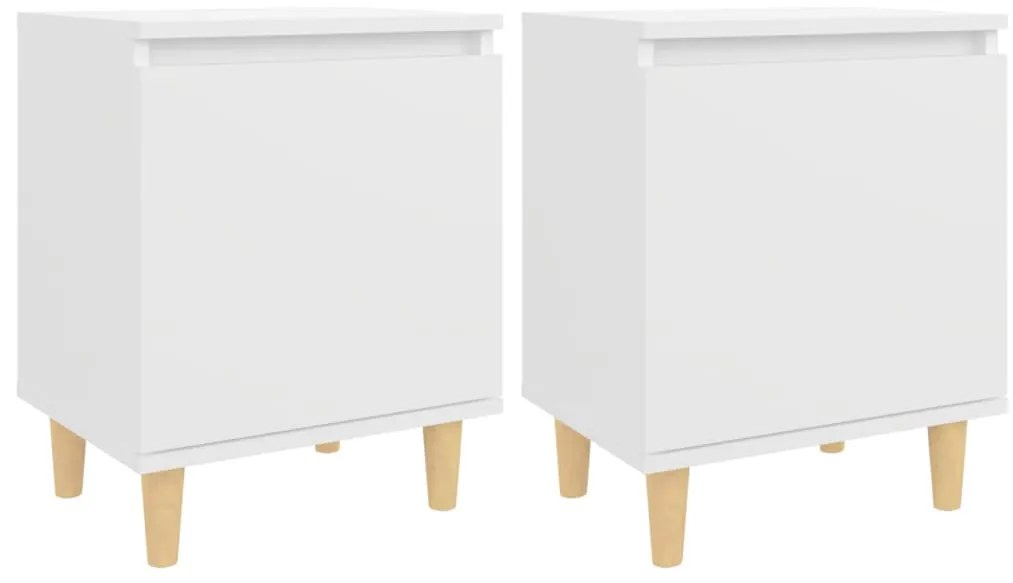 vidaXL Κομοδίνα 2 τεμ. Λευκά 40 x 30 x 50 εκ. Μασίφ με Ξύλινα Πόδια