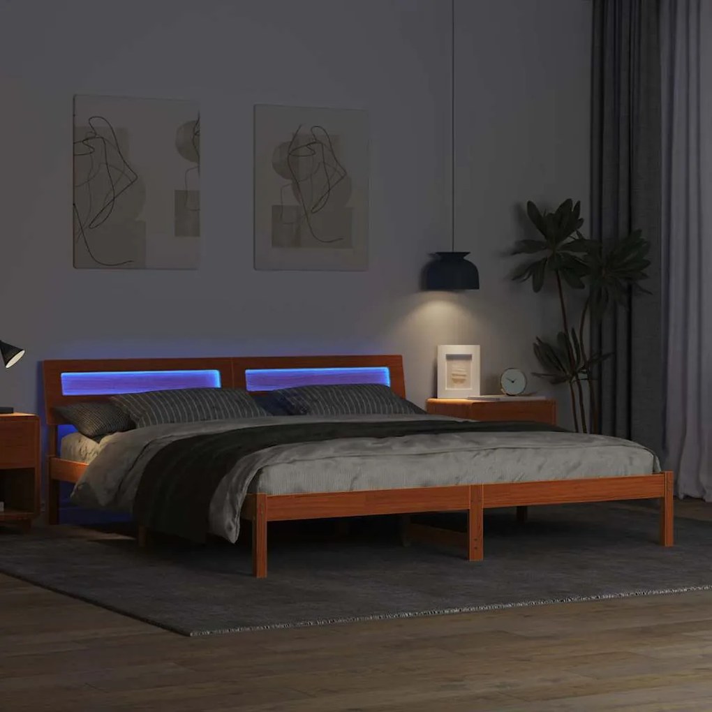 vidaXL Σκελετός Κρεβατιού με κεφαλάρι Καφέ 200 x 200 cm Μασίφ ξύλο
