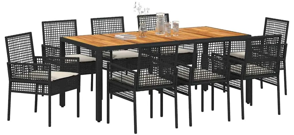 vidaXL Σετ Τραπεζαρίας 9 pcs Μαύρο Μέταλλο και ξύλο