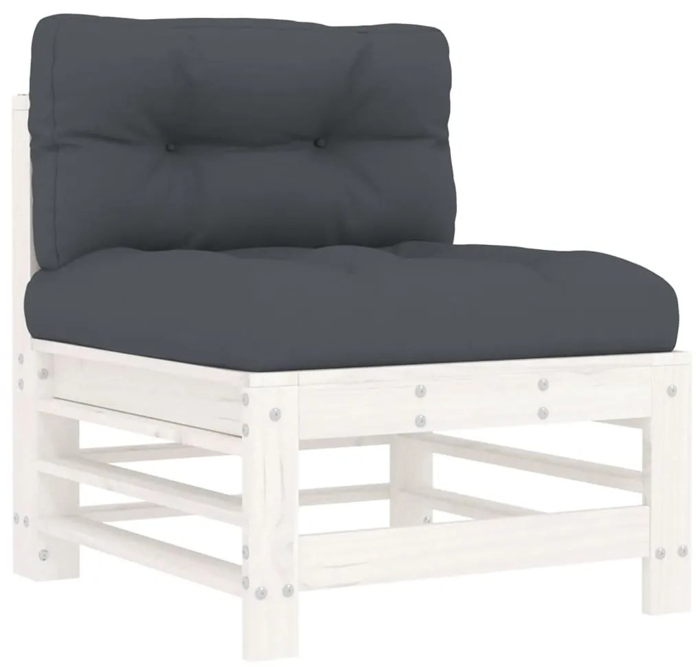 vidaXL Καναπέδες Μεσαίοι με Μαξιλάρια 2 τεμ. Λευκοί Μασίφ Ξύλο Πεύκου