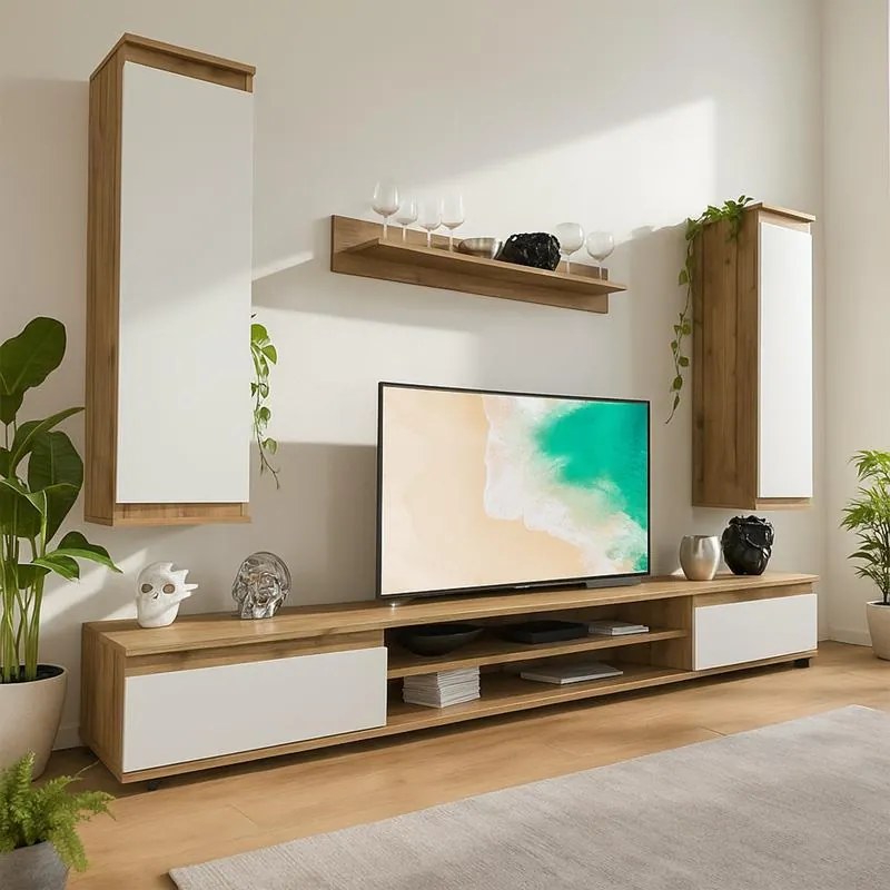 Σύνθετο σαλονιού Sandro καρυδί-λευκό 175x37x160εκ 175x37x160 εκ.