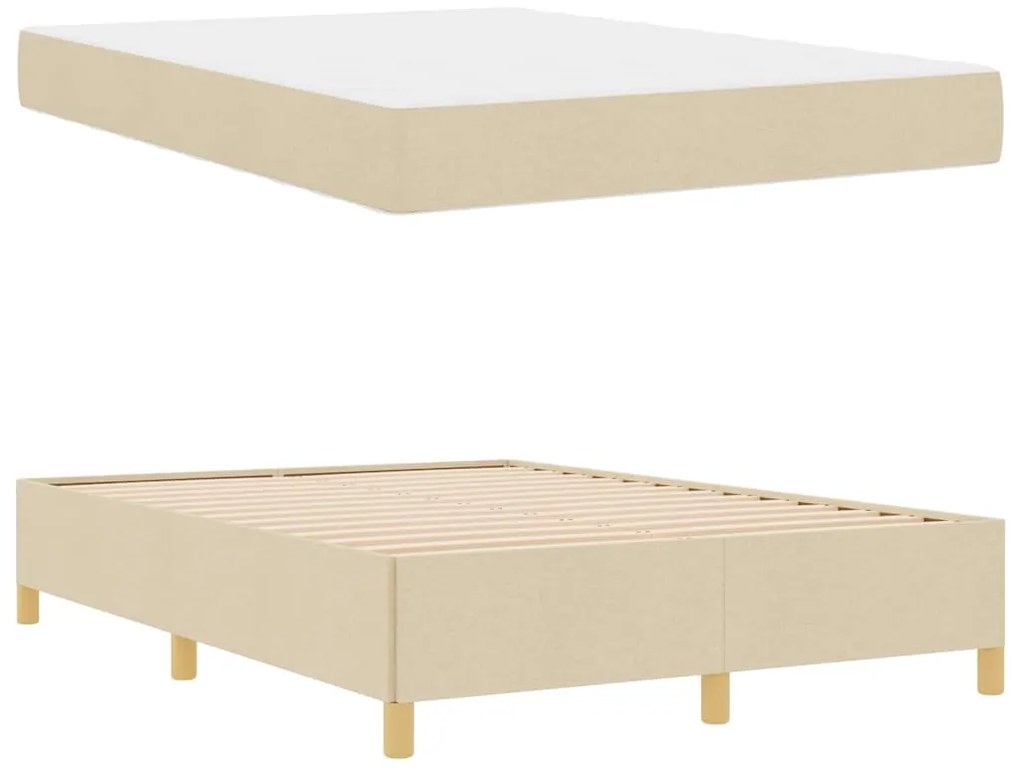 vidaXL Κρεβάτι με ελατήρια Κρέμα και Λευκό 140 x 200 cm ύφασμα