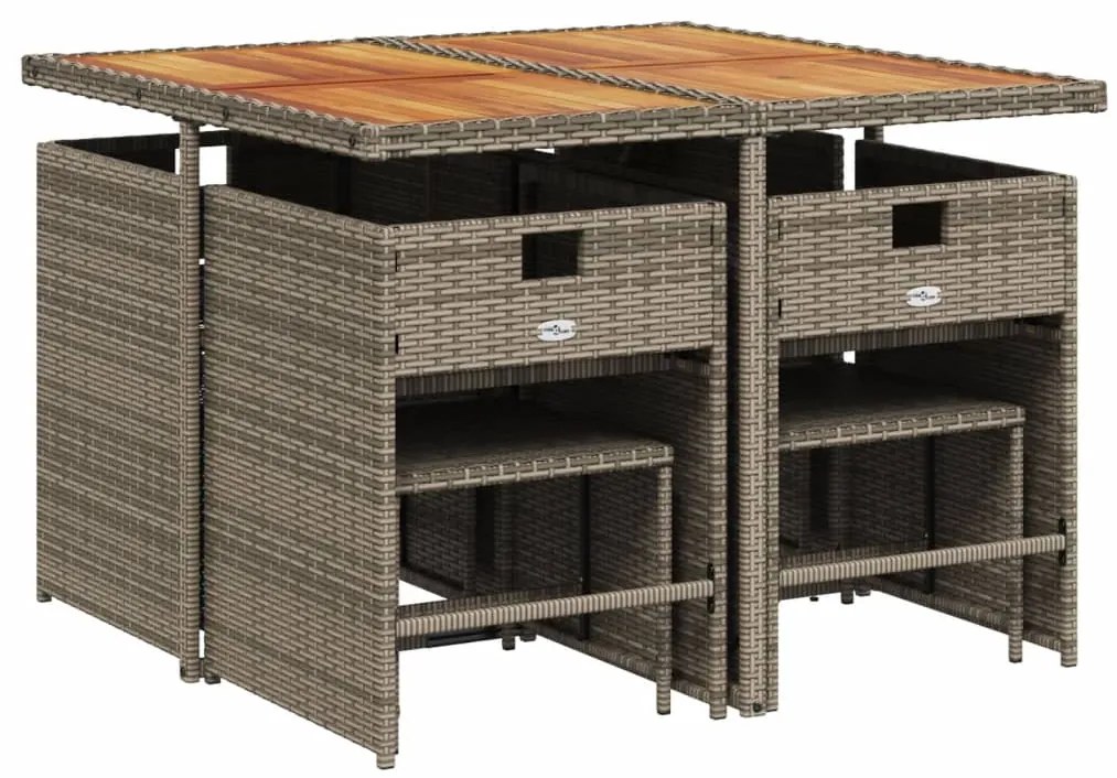 vidaXL Σετ Τραπεζαρίας Κήπου 9 τεμ. Γκρι Συνθ. Ρατάν με Μαξιλάρια