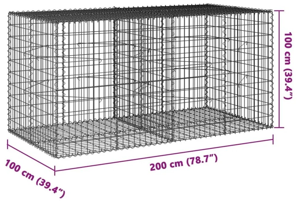 Συρματοκιβώτιο με Κάλυμμα 200x100x100εκ από Γαλβανισμένο Χάλυβα - Ασήμι