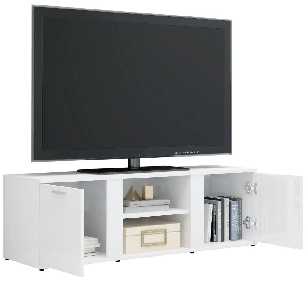 Έπιπλο Τηλεόρασης Γυαλιστερό Λευκό 120x34x37 εκ. Επεξ. Ξύλο - Λευκό