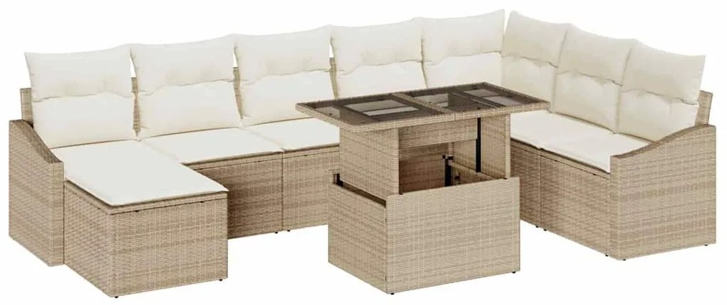 vidaXL Σετ Καναπέ Κήπου με μαξιλάρι με αποθήκευση 9 pcs Μπεζ και Κρέμα