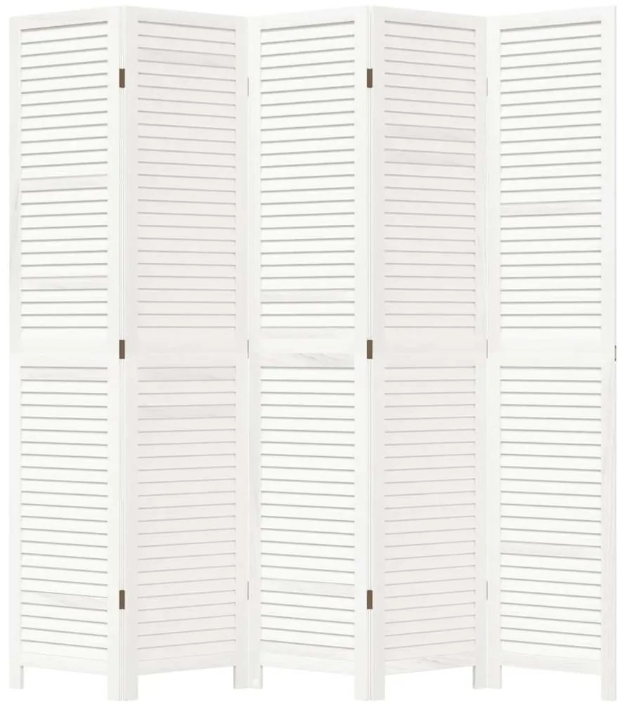 vidaXL Διαχωριστικό Χώρου με 5 Πάνελ Λευκό από Μασίφ Ξύλο Παυλώνιας