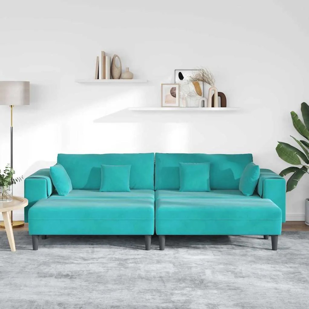 vidaXL Βελούδινος καναπές με μαξιλάρι 3 pcs Τιρκουάζ 208 εκ. Βελούδο