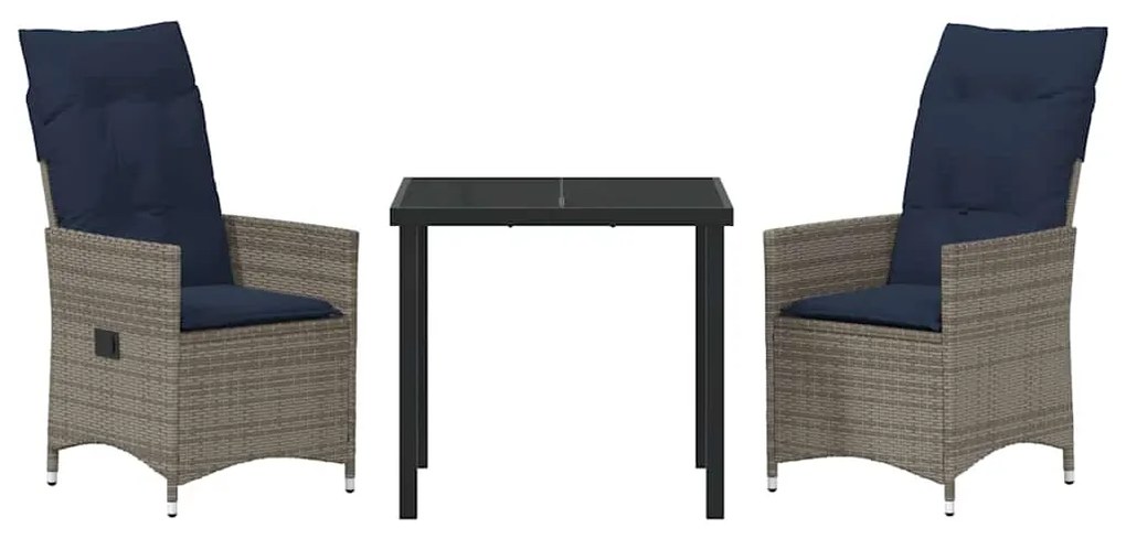 vidaXL Σετ τραπεζιού και καρέκλας με μαξιλάρι 3 pcs Γκρι Ράτα PE