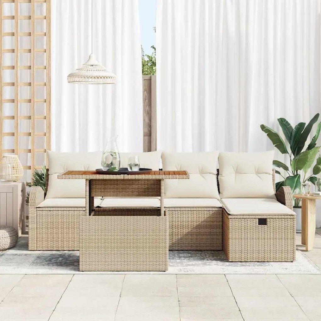 vidaXL Σετ Καναπέ Κήπου με μαξιλάρι 6 pcs Μπεζ Πολυ ράταν