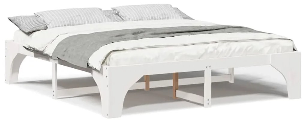 vidaXL Κρεβάτι δαπέδου Λευκό 200 x 200 cm Μασίφ ξύλο πεύκου