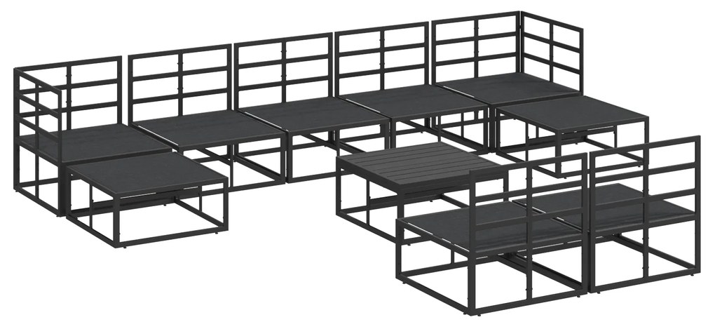 vidaXL Σετ Καναπέ Κήπου με μαξιλάρι 10 pcs Μαύρο Αλουμίνιο