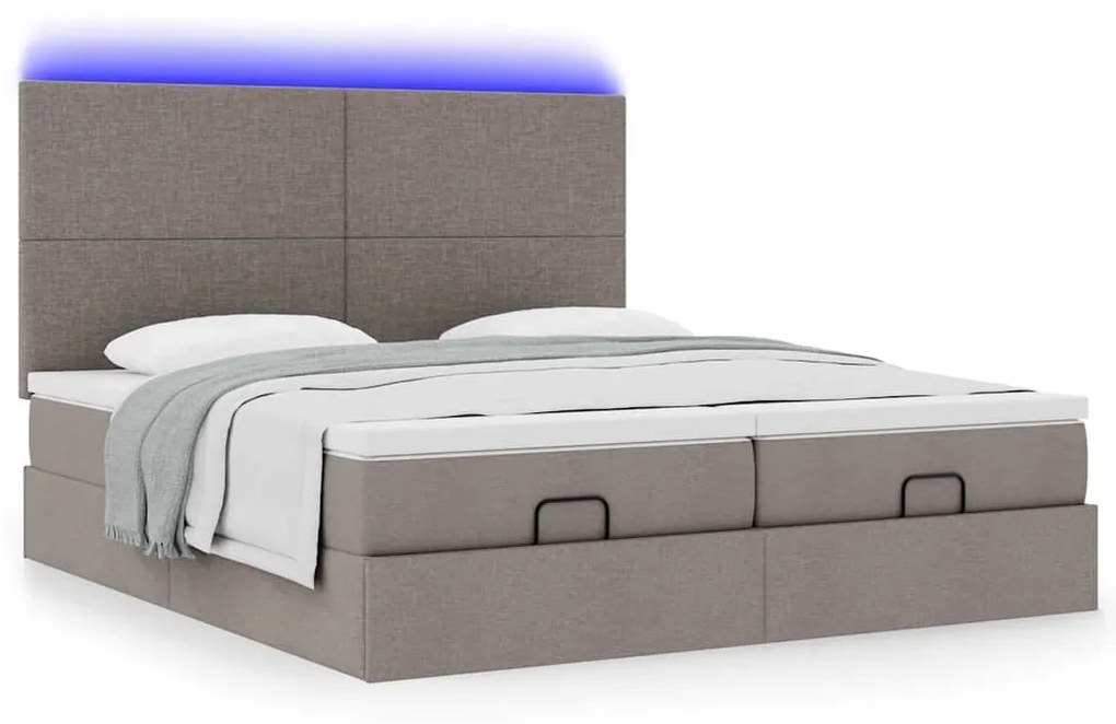 vidaXL Οθωμανικό κρεβάτι με στρώματα & LEDs Taupe 200x200cm ύφασμα